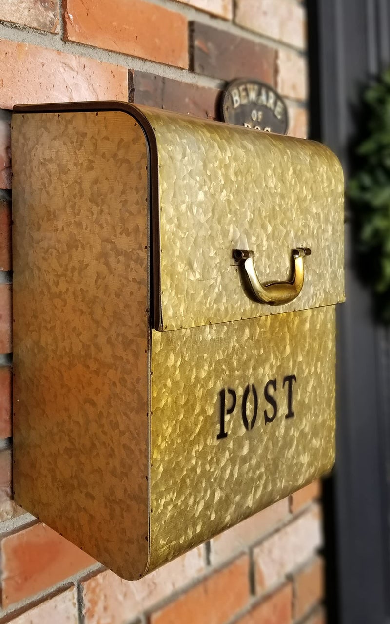 NACH CJ Large Mailbox with Powder Coated Finish, Wall Mount Mailboxes for Outside, Rust Resilient Metal Mailbox for Parcels, 12.6 x 6.9 x 14.2 Inches, Metallic Gold, FZ-M1002 - Image 2